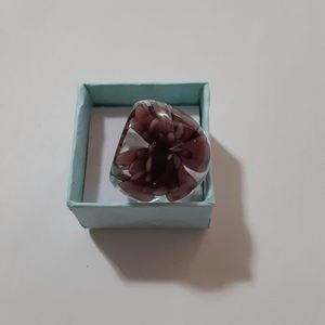 Hand crafted art glass ring size 5 lavender tone floral